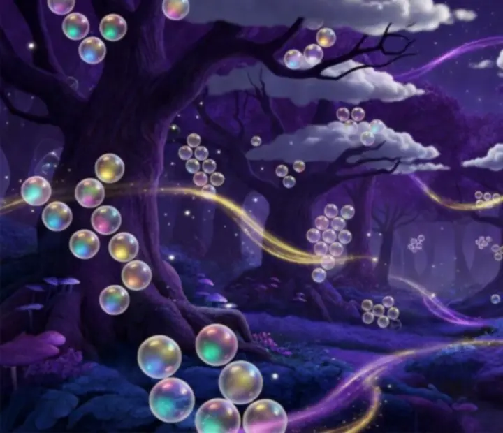 Magické bubliny v nočním lese